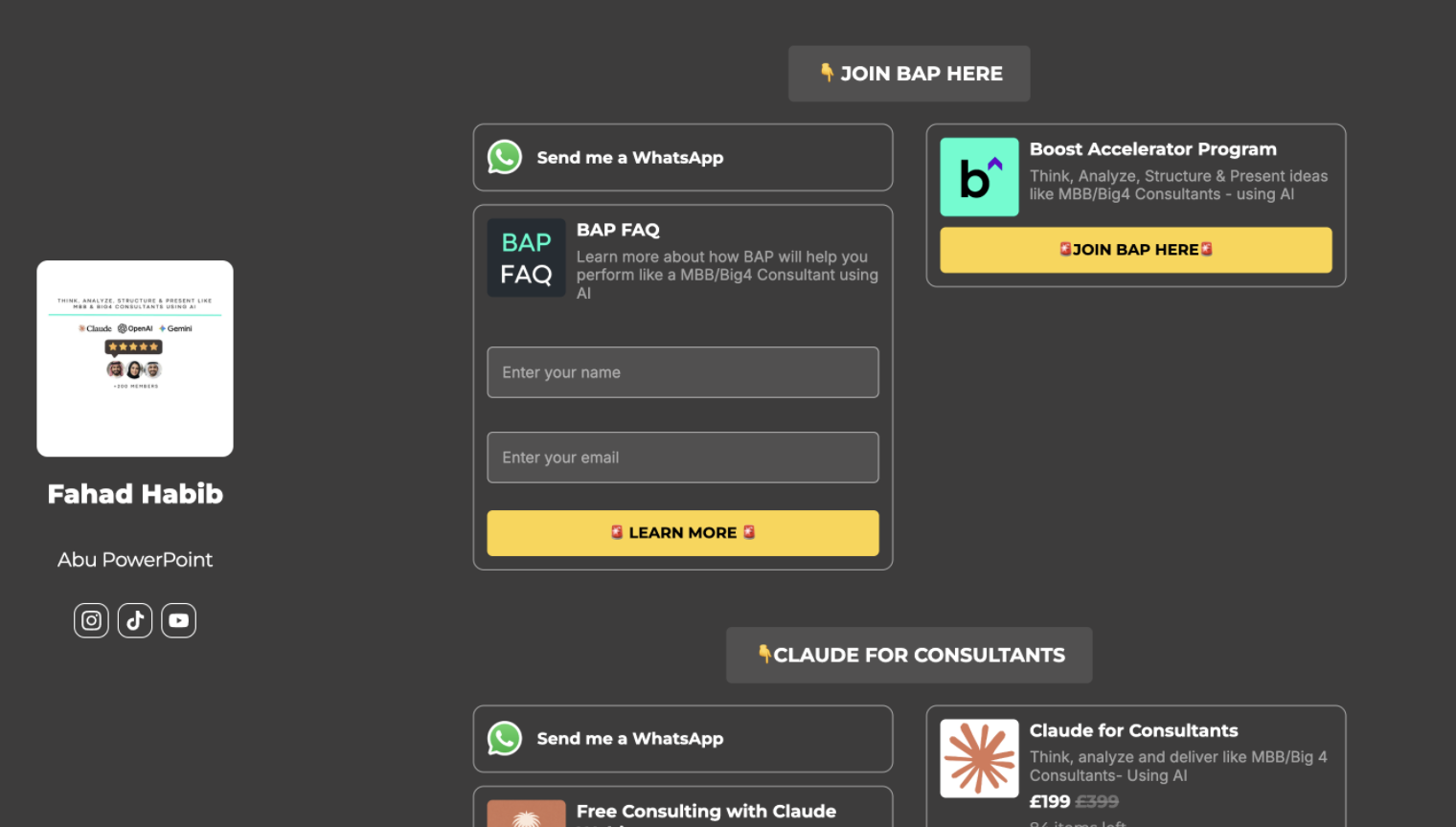 Old link-in-bio: too many products, WhatsApps, FAQs and CTAs.