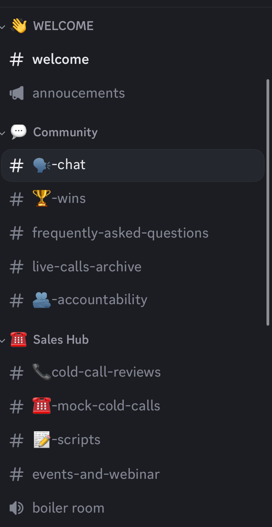 Restructured community: welcome, community, sales hub and resource channels.