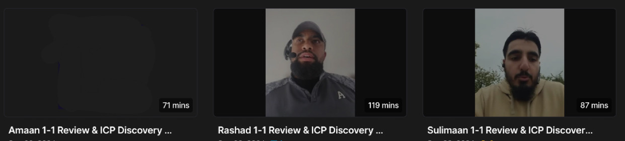 1-1 ICP discovery calls with top-performing students.