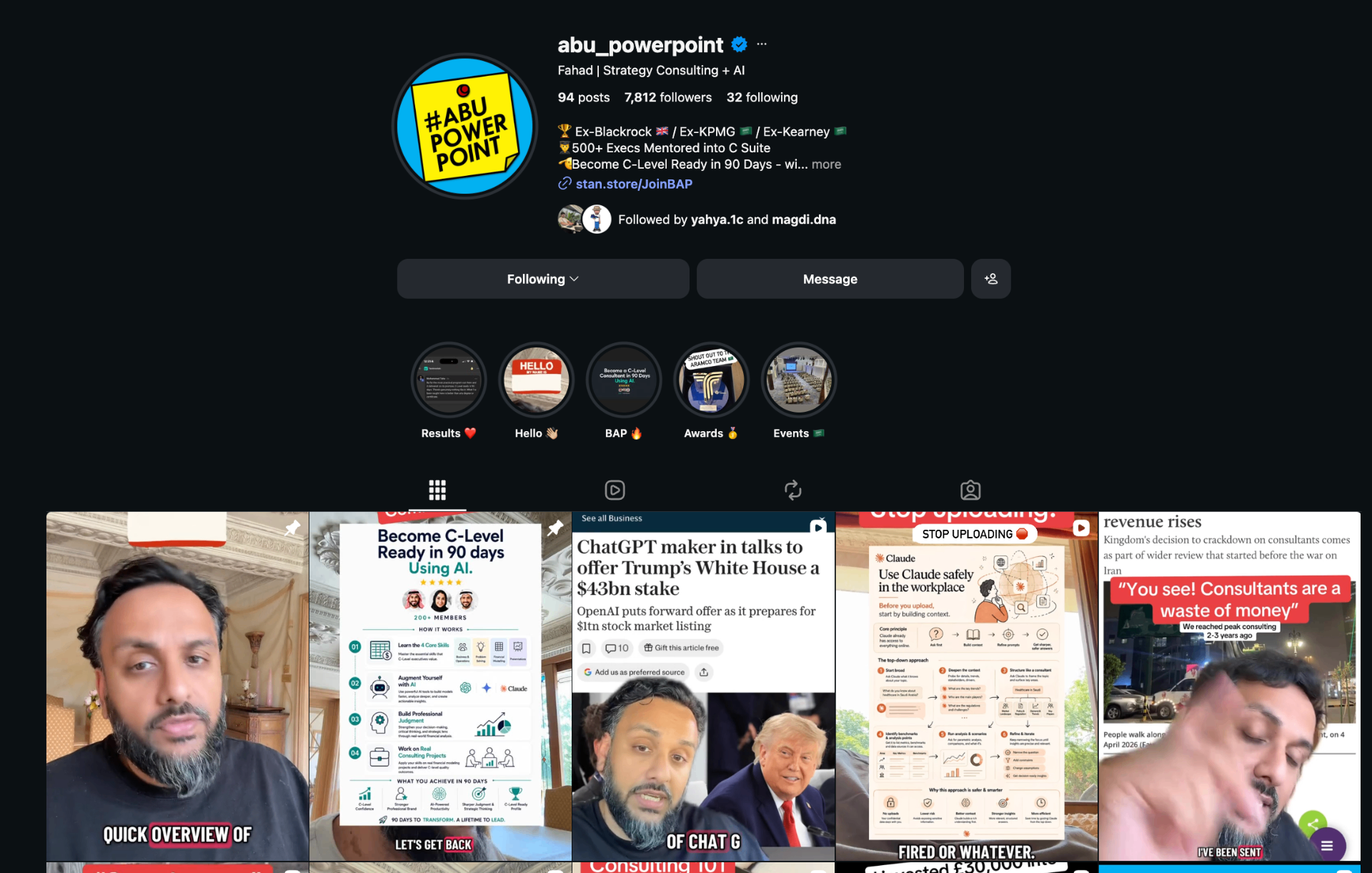 Instagram profile scaled: 7,812 followers, 94 posts.